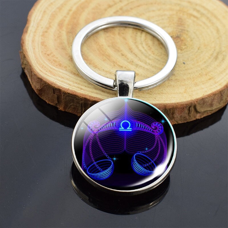 Porte-clés Rond Imprimé Double Face Balance Justice - Tissu Multicolore - Neuf Avec étiquette