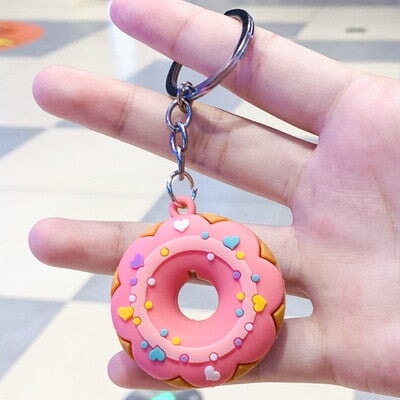 Porte clefs donut, bijoux de sac, porte clefs beignets, donut fraise,  chocolat, vanille, gourmandises miniatures, miniature food