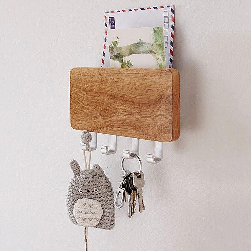 Porte-clés Mural En Bois YRTUOP Avec Plateau - Rangement Clés Et Courrier - Déco Salon Ou Entrée 18x12.5cm
