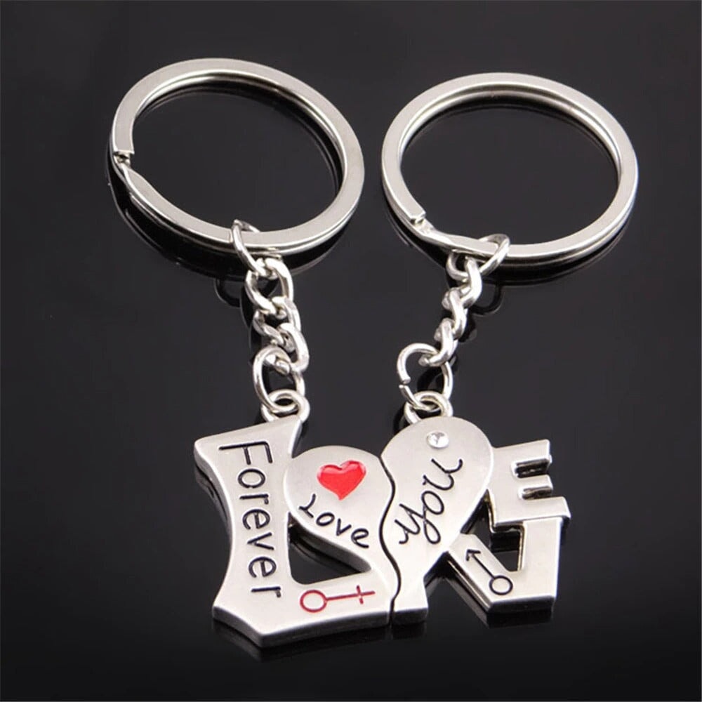 Porte-clés Duo Cœur Pour Amoureux - Idée Cadeau Saint-Valentin - Lot De 2, Argenté