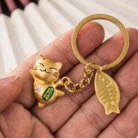 Porte-clés Chat Porte-Bonheur Japonais - Pendentif Breloque Pour Téléphone Ou Sac - En Cuivre - Environ 8-9 Cm - 3