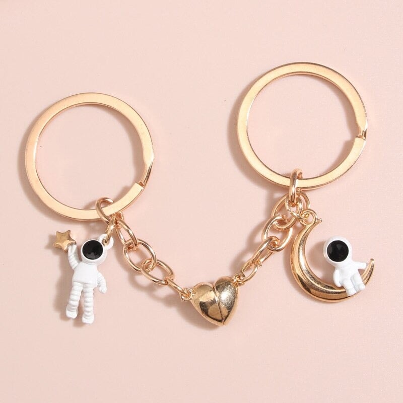 Porte-clés Couple Cœur DUOWEI – En Acier Inoxydable, Pendentif Animaux Cœur Pour Elle/lui, Idéal Cadeau Amour - 2