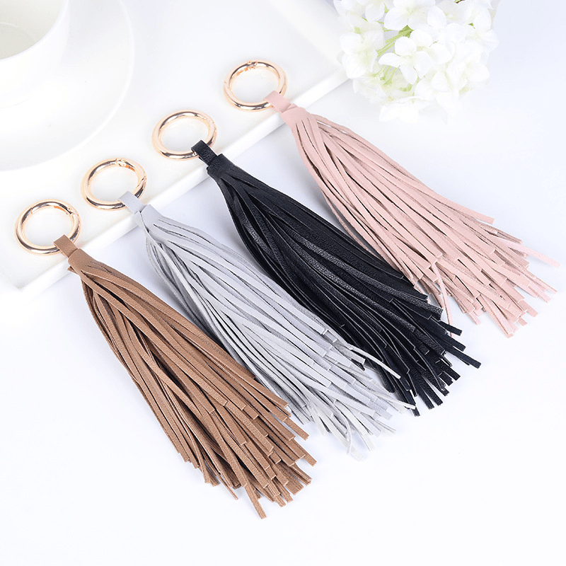 Porte-clés Pompon Cuir Mauve Argenté 'Les Indispensables' - Marque Française